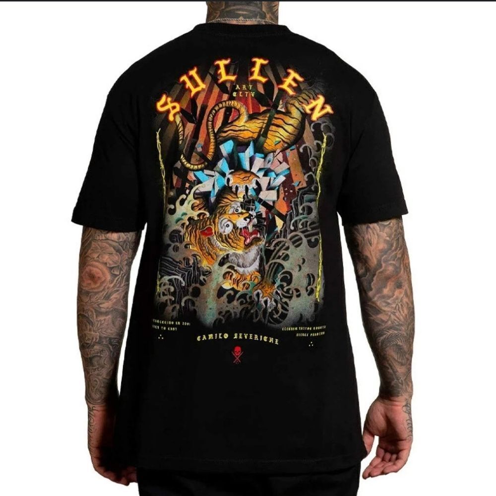 Sullen Camilo Tee Serveriche Tattoo Art Asian Inspired Tiger Graphic Black 2XL